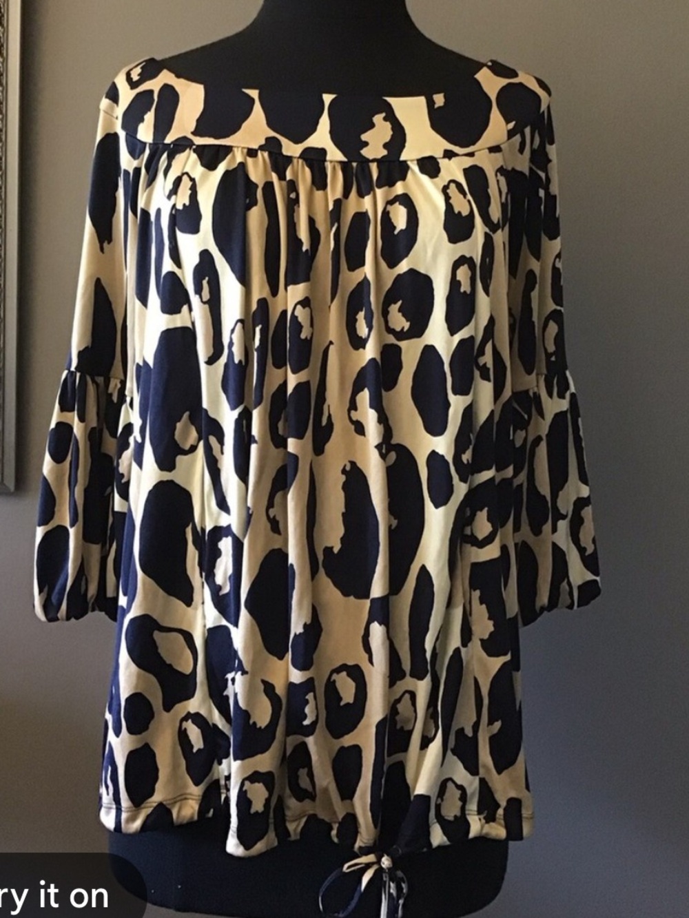 Diane von Furstenberg Silk Blend Beige and Black Animal Print Blouse, size 6